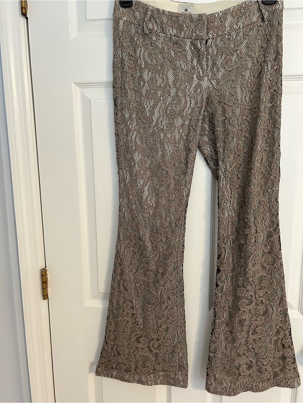 SW3 Bedpoke Lace Overlay Flared Pants - Taupe Silver